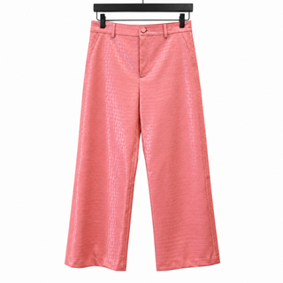 Pink Croc-Embossed Faux Leather Wide Leg Pants