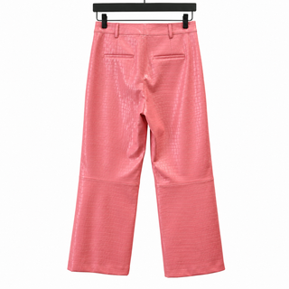 Pink Croc-Embossed Faux Leather Wide Leg Pants