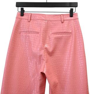 Pink Croc-Embossed Faux Leather Wide Leg Pants