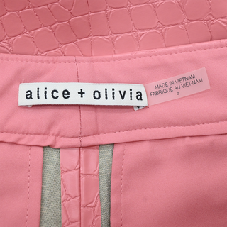 Pink Croc-Embossed Faux Leather Wide Leg Pants
