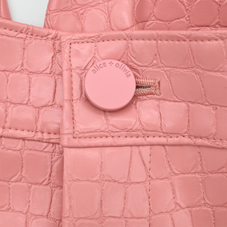 Pink Croc-Embossed Faux Leather Wide Leg Pants
