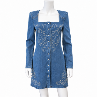Embroidered Western Denim Mini Dress