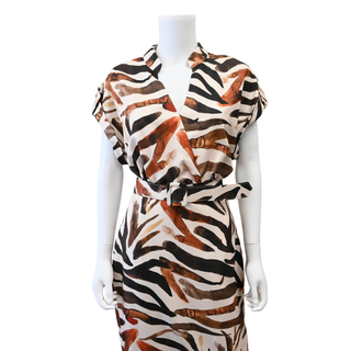 Bronze Multi Abstract Print Belted Midi Dress
