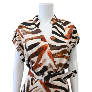 Bronze Multi Abstract Print Belted Midi Dress