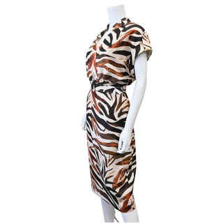 Bronze Multi Abstract Print Belted Midi Dress