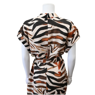 Bronze Multi Abstract Print Belted Midi Dress