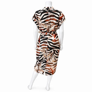 Bronze Multi Abstract Print Belted Midi Dress