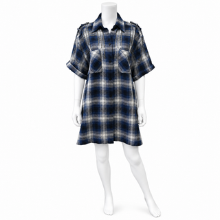 GOLDEN GOOSE | 3D Cotton Check Baguette Embroidered Overshirt Dress