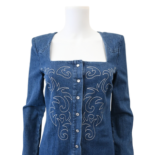 Embroidered Western Denim Mini Dress