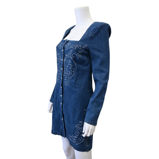 Embroidered Western Denim Mini Dress
