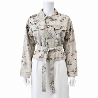 Neutral Floral Print Denim Jacket