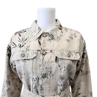 Neutral Floral Print Denim Jacket