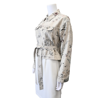 Neutral Floral Print Denim Jacket
