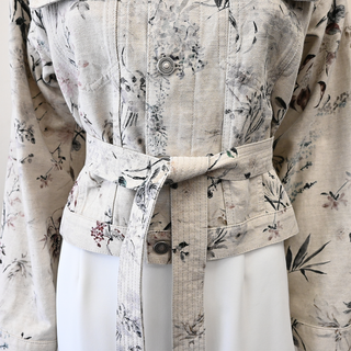 Neutral Floral Print Denim Jacket