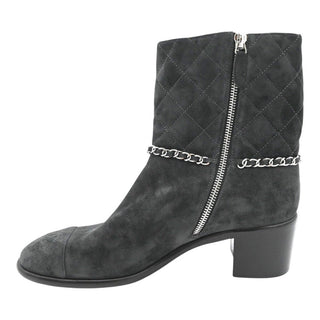 Quilted Suede Chain Zip Ankle Booties