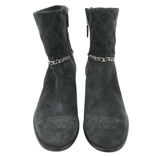 Quilted Suede Chain Zip Ankle Booties