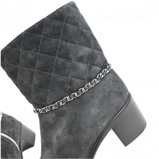 Quilted Suede Chain Zip Ankle Booties