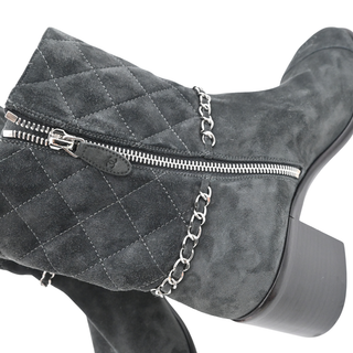 Quilted Suede Chain Zip Ankle Booties