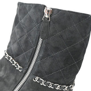 Quilted Suede Chain Zip Ankle Booties