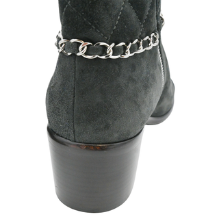 Quilted Suede Chain Zip Ankle Booties