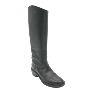 Black Leather Knee-High Riding Boots