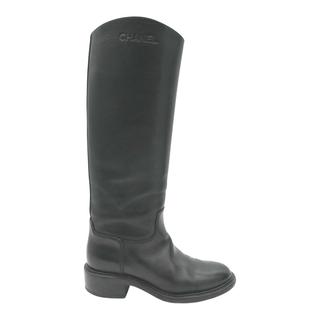 Black Leather Knee-High Riding Boots