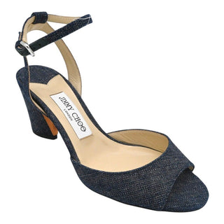 Denim Peep-Toe Ankle Strap Sandals