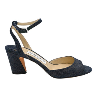 Denim Peep-Toe Ankle Strap Sandals