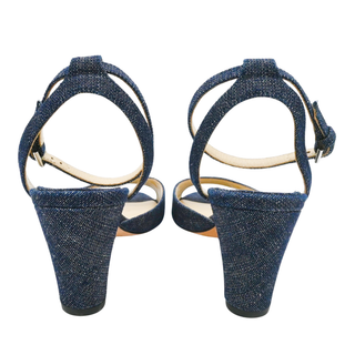 Denim Peep-Toe Ankle Strap Sandals