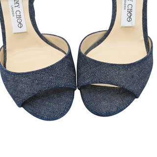 Denim Peep-Toe Ankle Strap Sandals