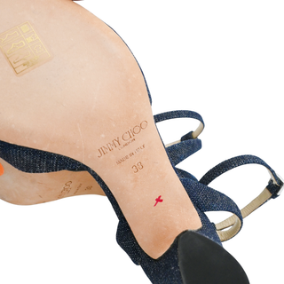 Denim Peep-Toe Ankle Strap Sandals