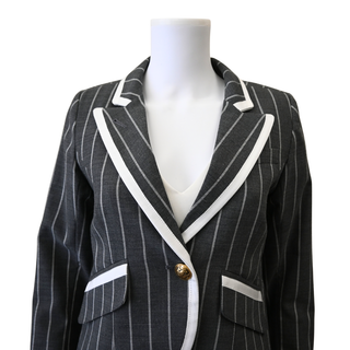 Charcoal Stripe Taped One-Button Blazer