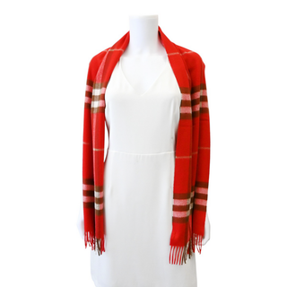 BURBERRY | Red Cashmere Check Scarf