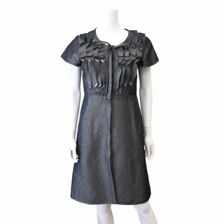 Ruffle Detail Denim A-Line Dress