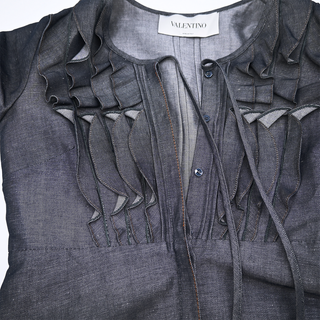 Ruffle Detail Denim A-Line Dress