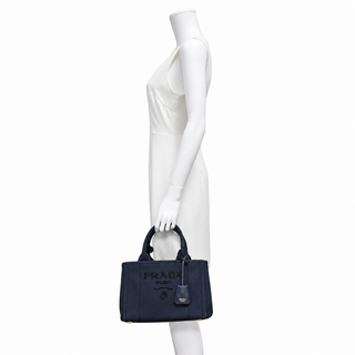 PRADA | Baltic Blue Jardinière Small Cotton Canvas Handbag