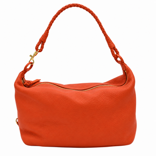 Orange Cervo Leather Braided Handle Hobo Bag