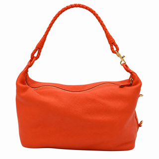 Orange Cervo Leather Braided Handle Hobo Bag