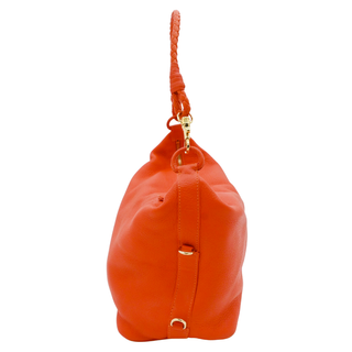 Orange Cervo Leather Braided Handle Hobo Bag