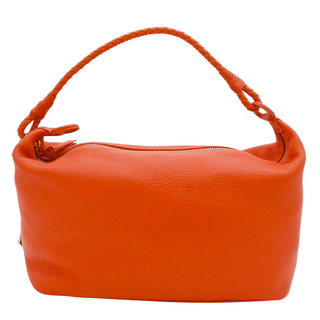 Orange Cervo Leather Braided Handle Hobo Bag
