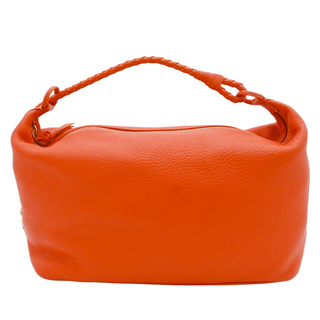 Orange Cervo Leather Braided Handle Hobo Bag