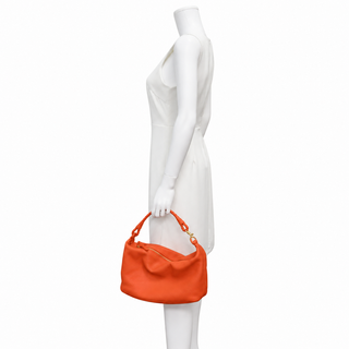 Orange Cervo Leather Braided Handle Hobo Bag