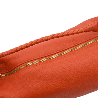Orange Cervo Leather Braided Handle Hobo Bag