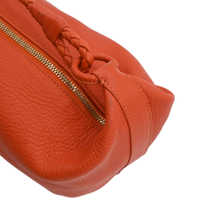 Orange Cervo Leather Braided Handle Hobo Bag