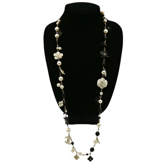 Camellia CC Pearl Beaded Long Necklace