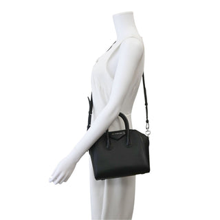 Black Grained Leather Mini Antigona Bag