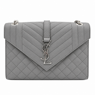 SAINT LAURENT | Light Gray Chevron Quilted Envelope Chain Shoulder Bag
