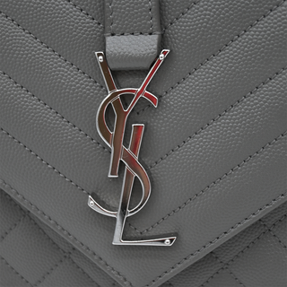 SAINT LAURENT | Light Gray Chevron Quilted Envelope Chain Shoulder Bag