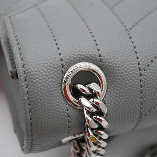 SAINT LAURENT | Light Gray Chevron Quilted Envelope Chain Shoulder Bag
