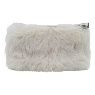 ANYA HINDMARCH | Ivory & Teal Furry Eye Wristlet
